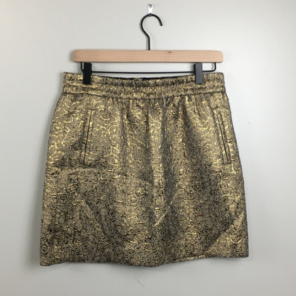 Loft Gold Brocade Mini Skirt Size Medium